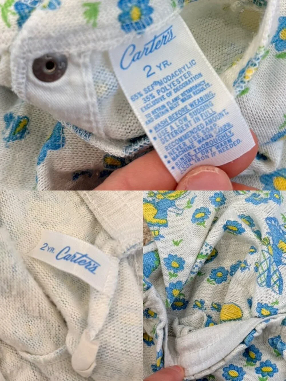 Vintage Carter's Girls Size 2 Years Matching Footed Snap Button Pajamas Floral